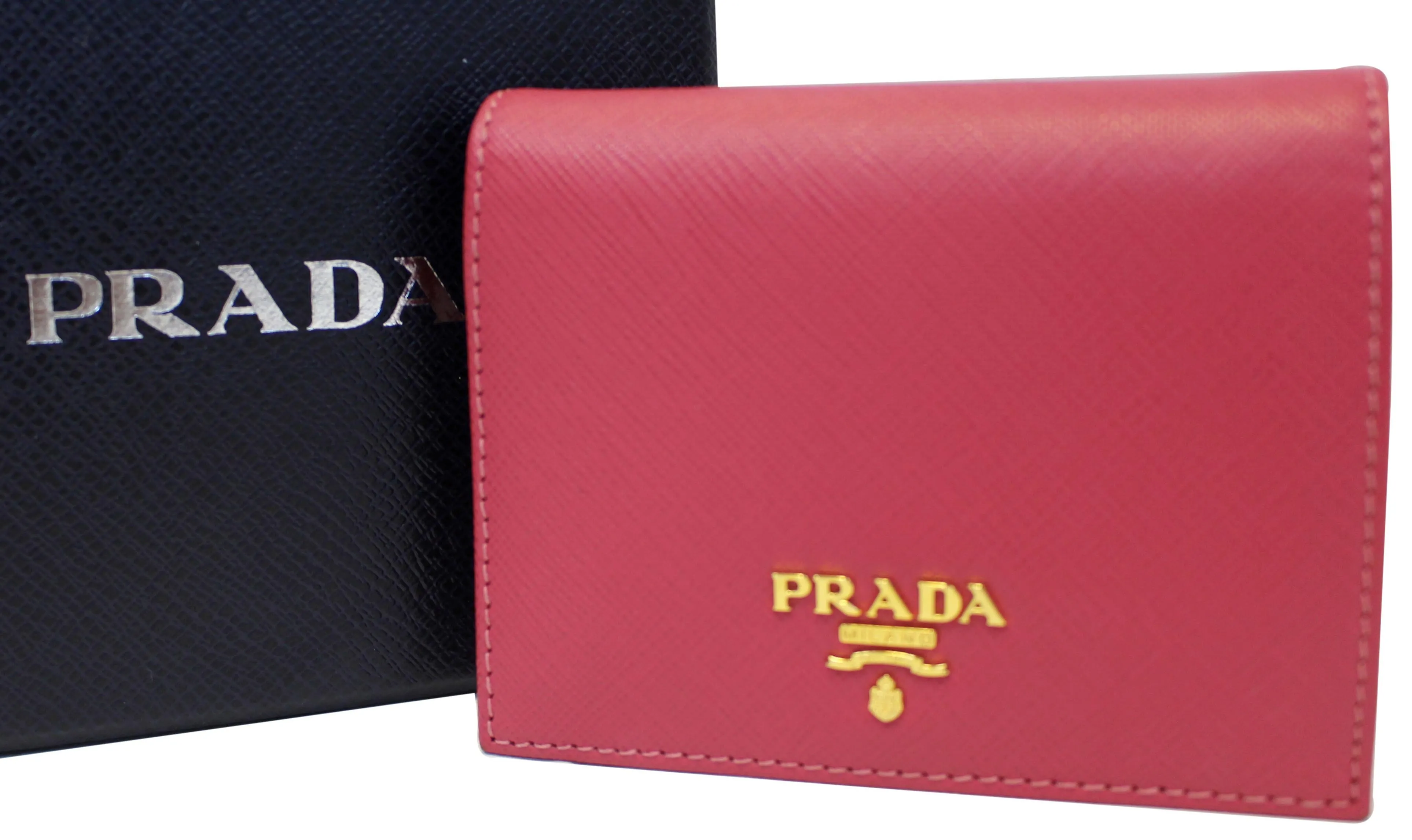 PRADA Saffiano Bi-Fold Card Wallet Red