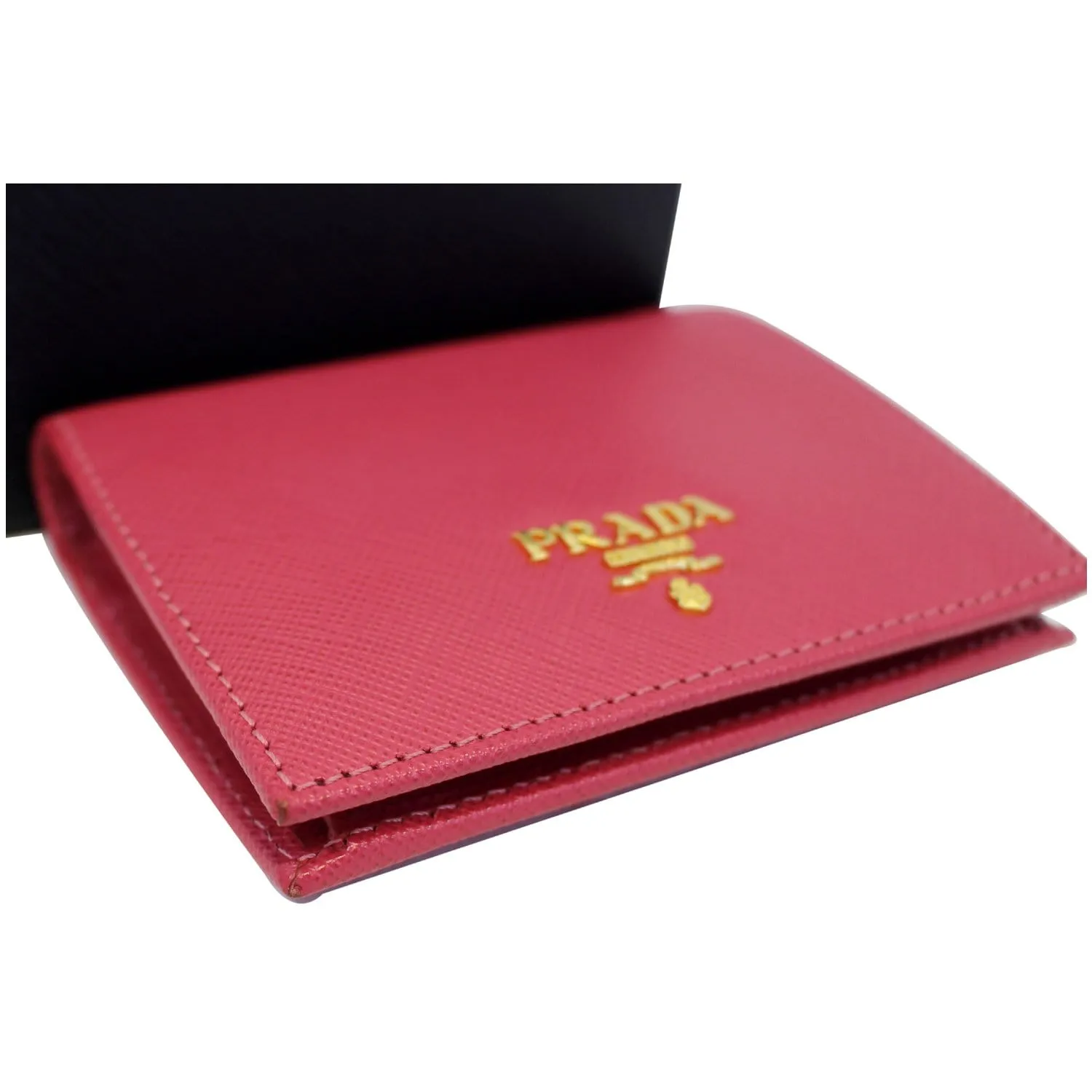 PRADA Saffiano Bi-Fold Card Wallet Red