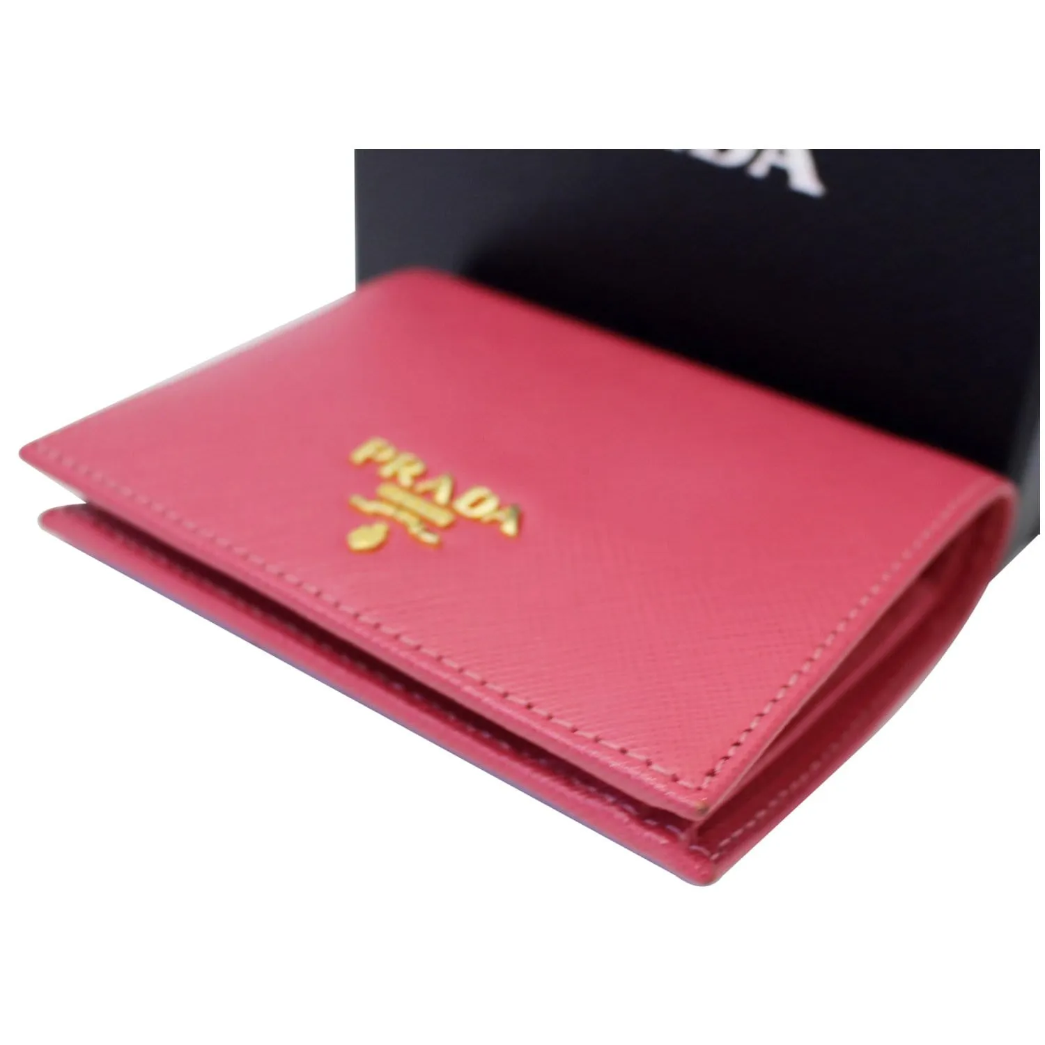 PRADA Saffiano Bi-Fold Card Wallet Red
