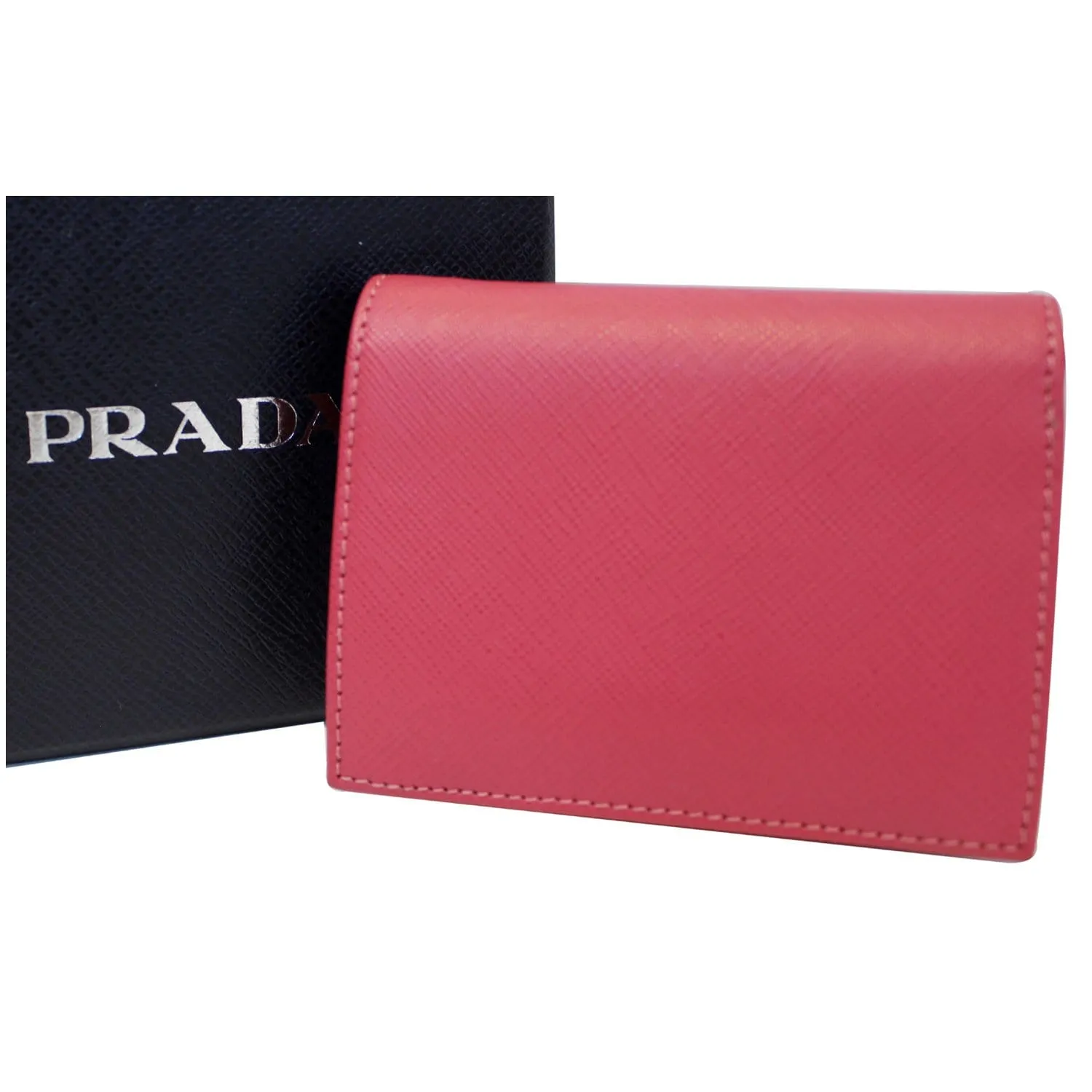 PRADA Saffiano Bi-Fold Card Wallet Red