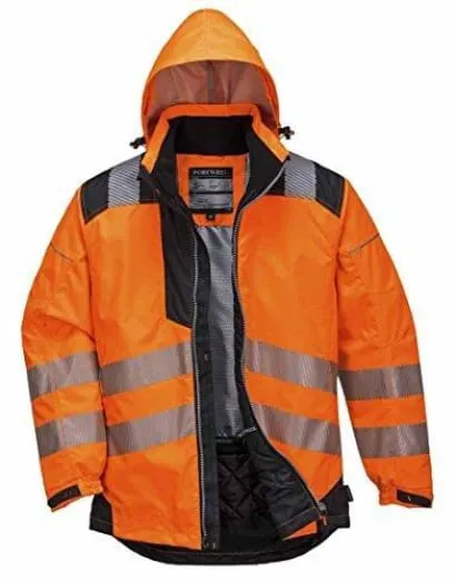 PW3 Waterproof Segmented Hi Vis Winter Jacket Portwest T400