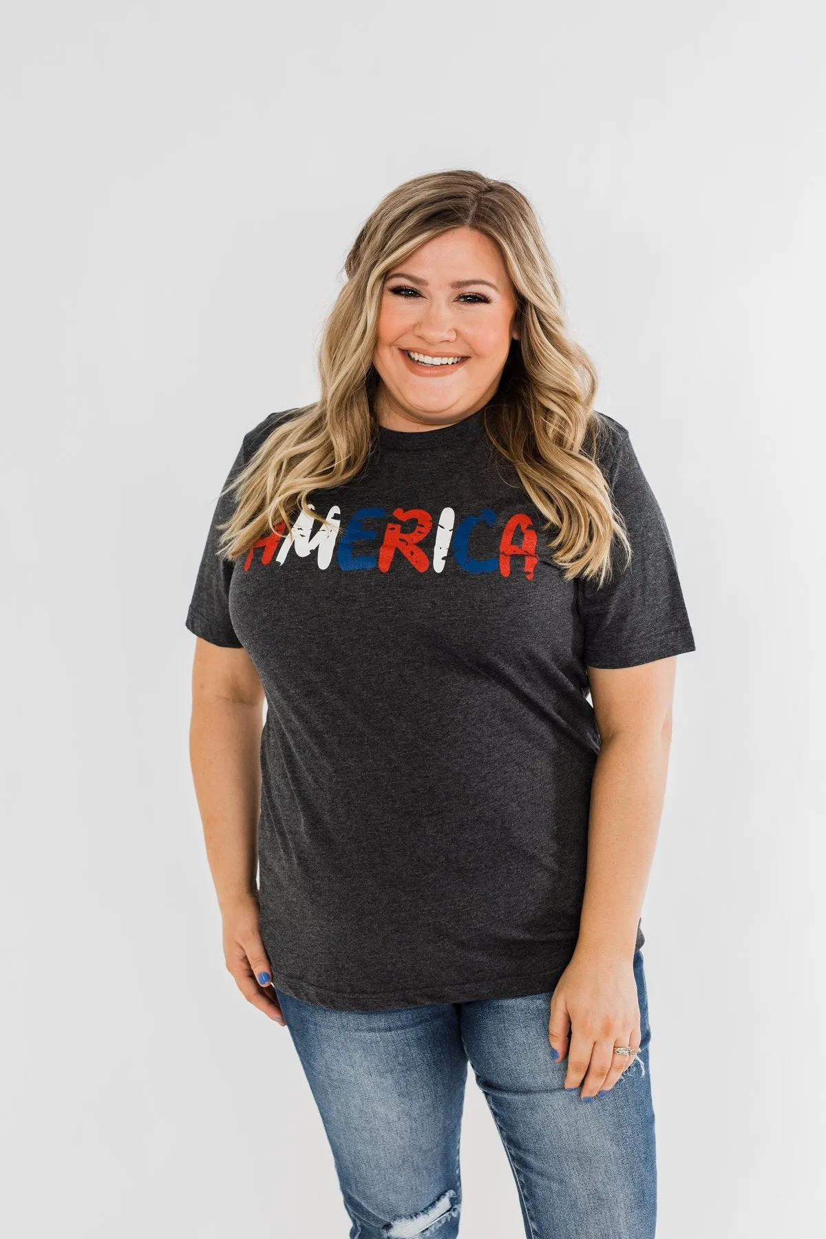 "America" Colorful Graphic Tee- Charcoal