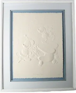 "The Whoopee Party" Mickey & Minnie Mouse Framed Cast Paper Embossed Print CoA