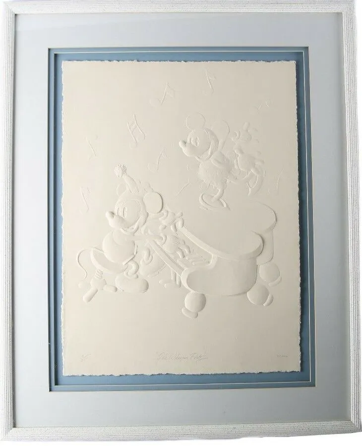 "The Whoopee Party" Mickey & Minnie Mouse Framed Cast Paper Embossed Print CoA