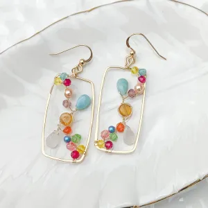 Rainbow Gems Colorful Rectangular Hoop Earrings