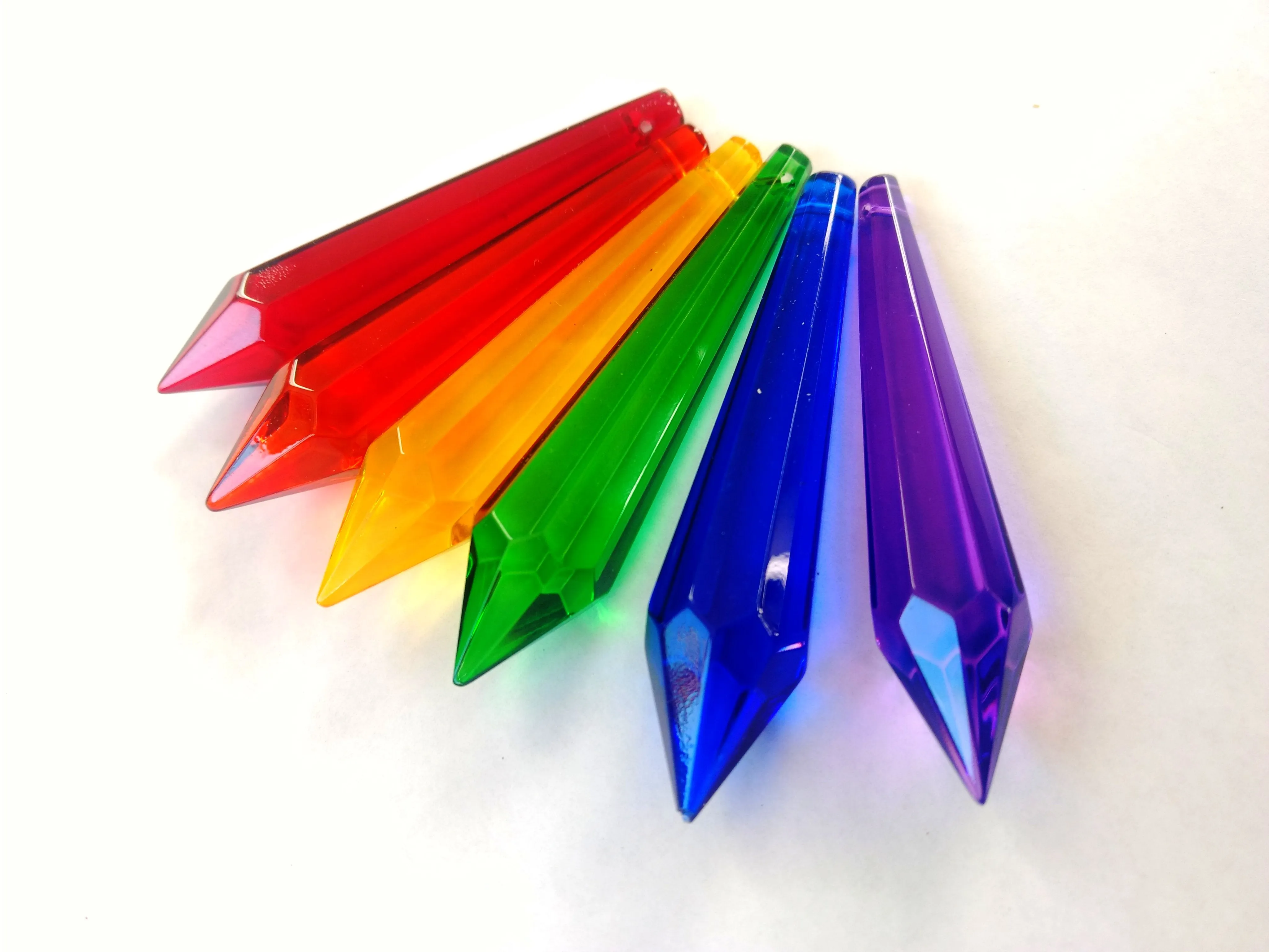 Rainbow Icicle Chandelier Crystals 80mm Pendants 6 Pack