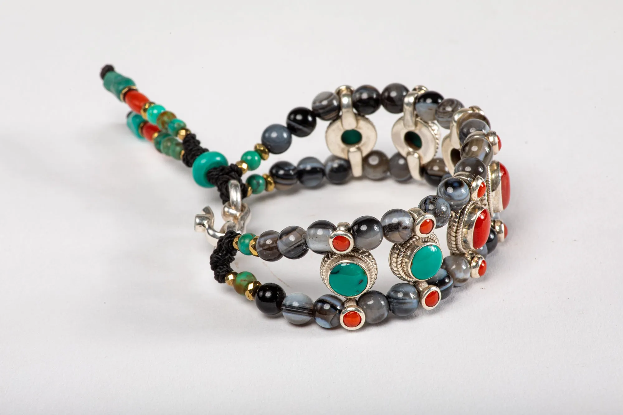 Red coral & Turquoise Setting Bracelet  with Agate