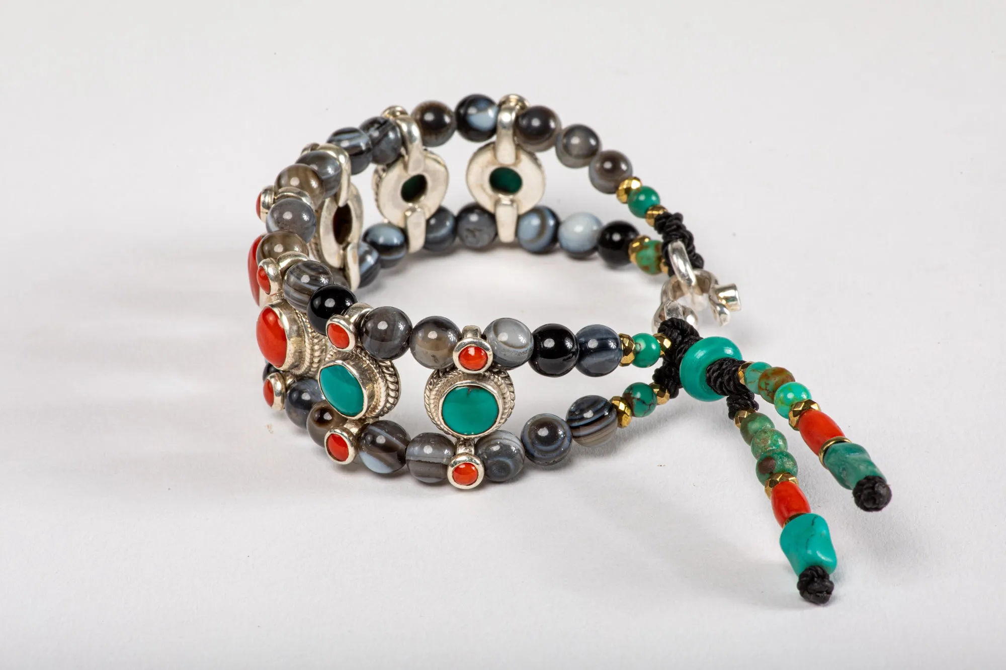 Red coral & Turquoise Setting Bracelet  with Agate