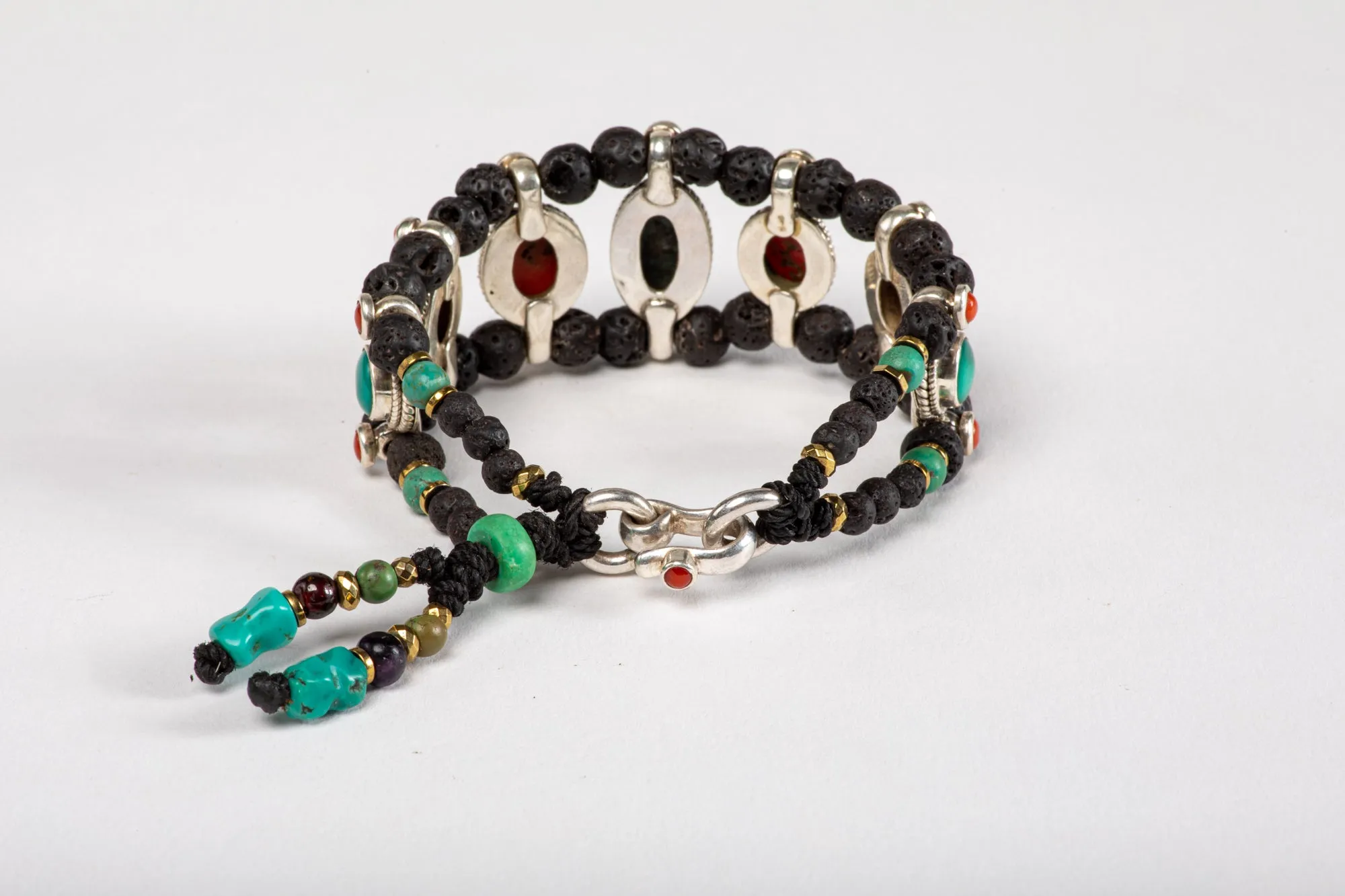 Red coral & Turquoise Setting Bracelet  with Lava