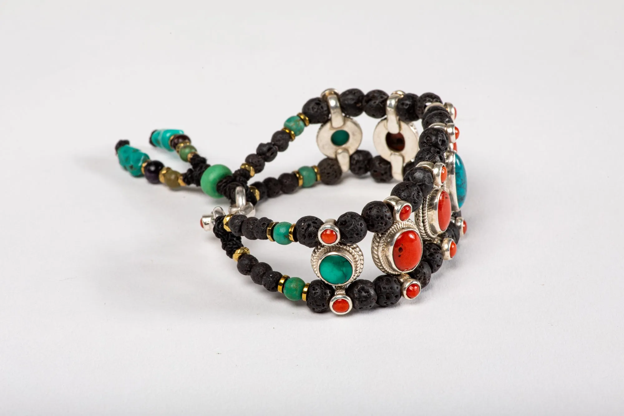 Red coral & Turquoise Setting Bracelet  with Lava