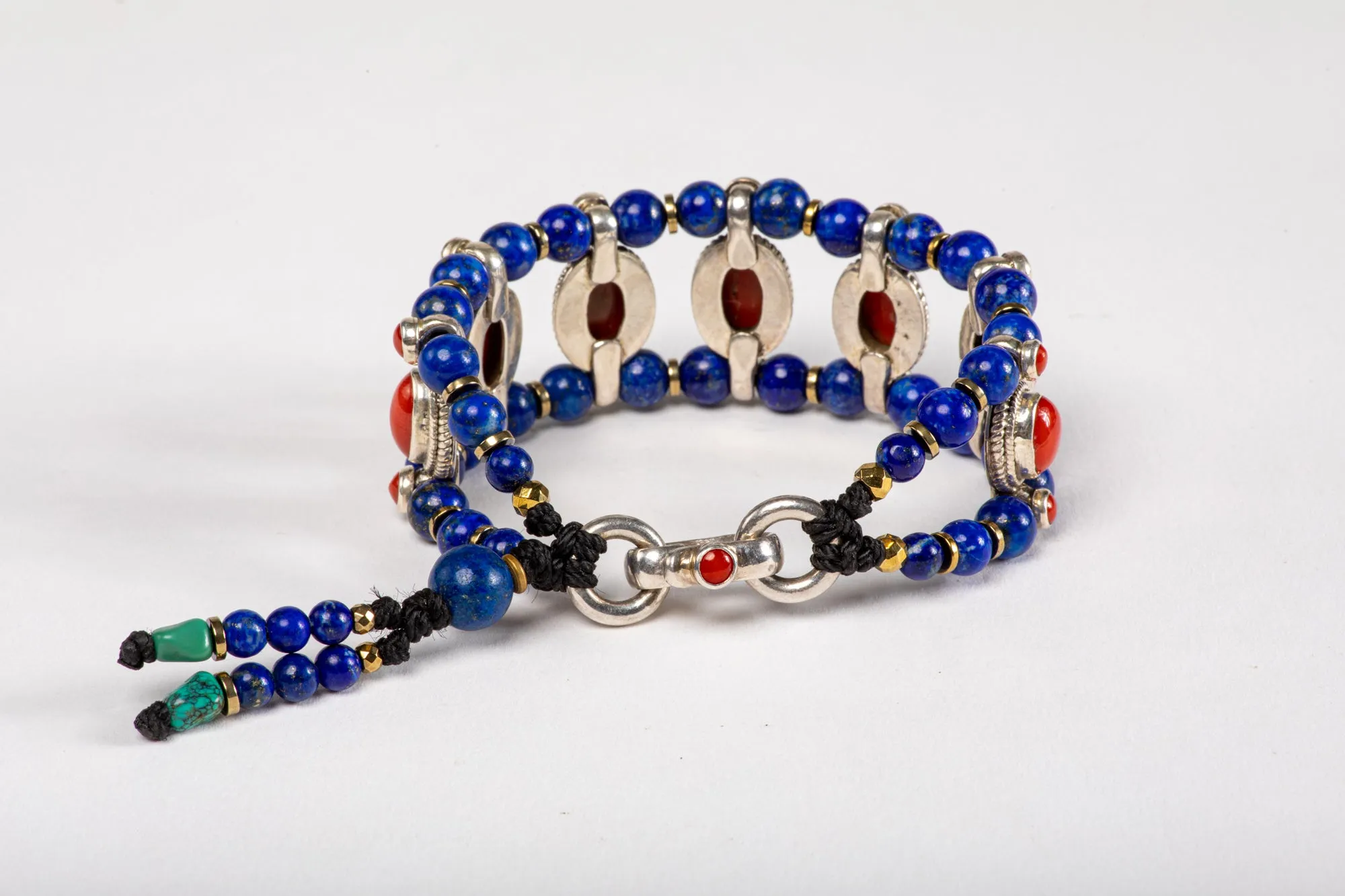 Red coral Setting Bracelet  with Lapis