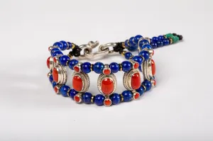 Red coral Setting Bracelet  with Lapis