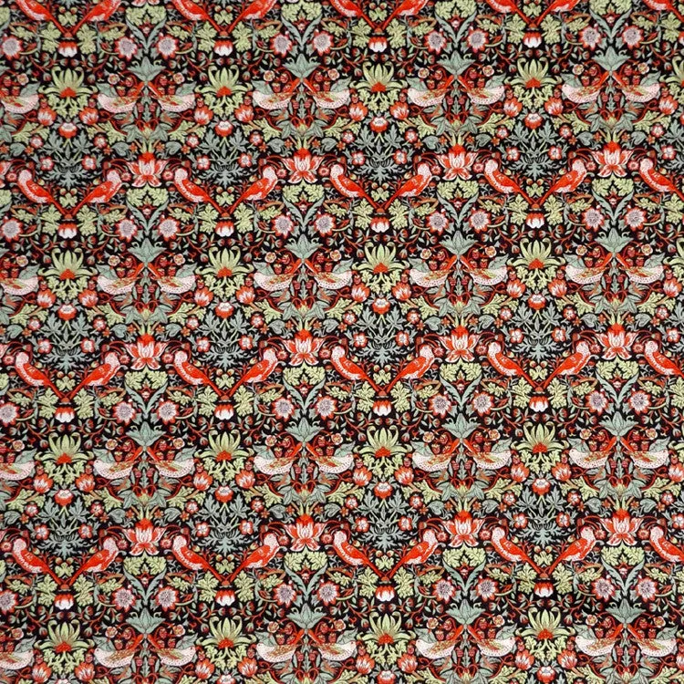 RED, GREEN & BLACK 'STRAWBERRY THIEF' LIBERTY LAWN COTTON POCKET SQUARE HANDKERCHIEF