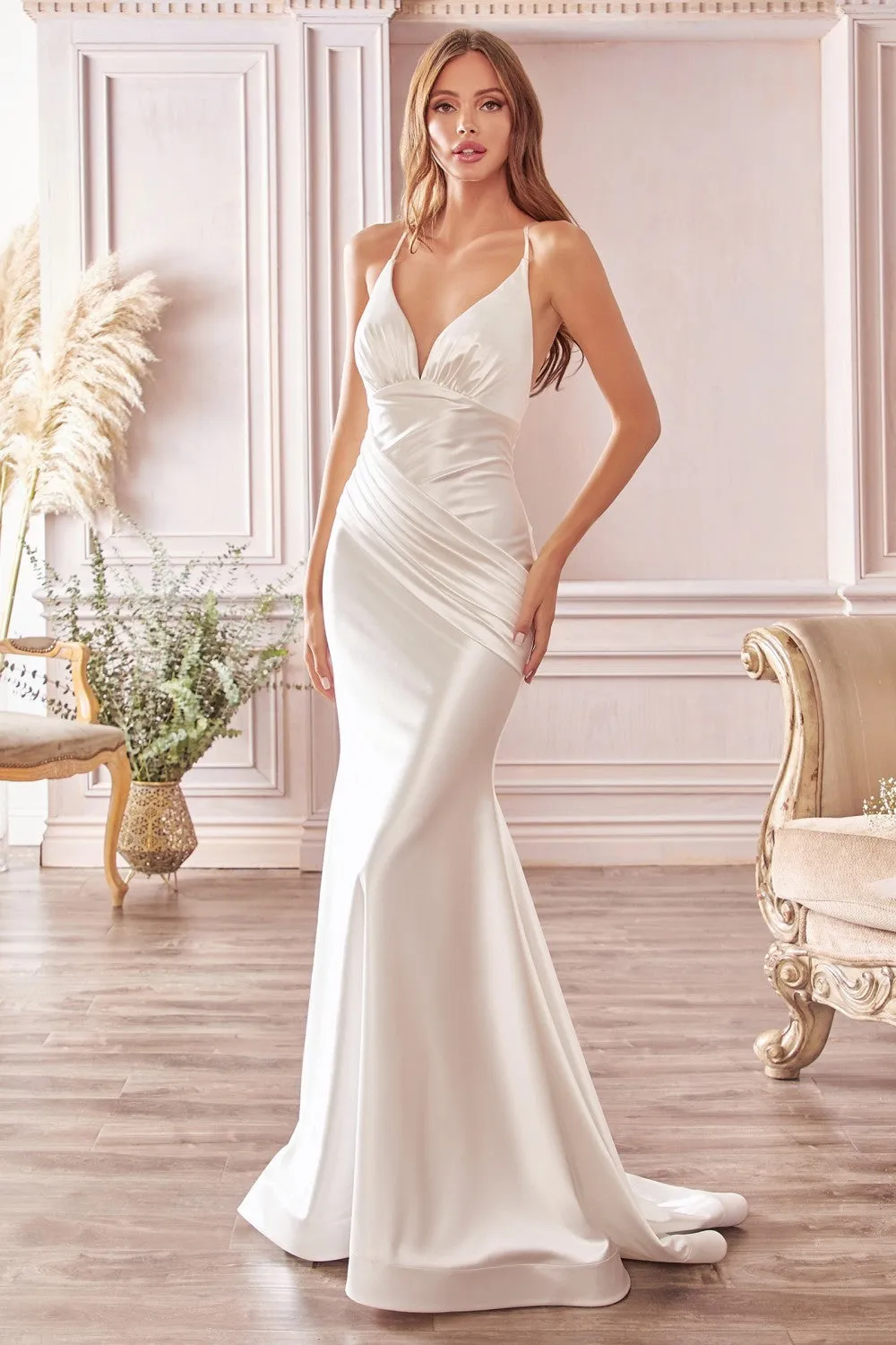 Renee Satin Old Hollywood Style Wedding Dress 740236WR-White