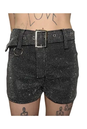 Rhinestone Silver and Black Utility Shorts