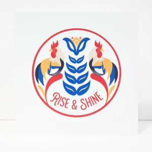 rise and shine rooster art print, modern hex sign art, art for farm, Dutch Bantam rooster art, chickens art