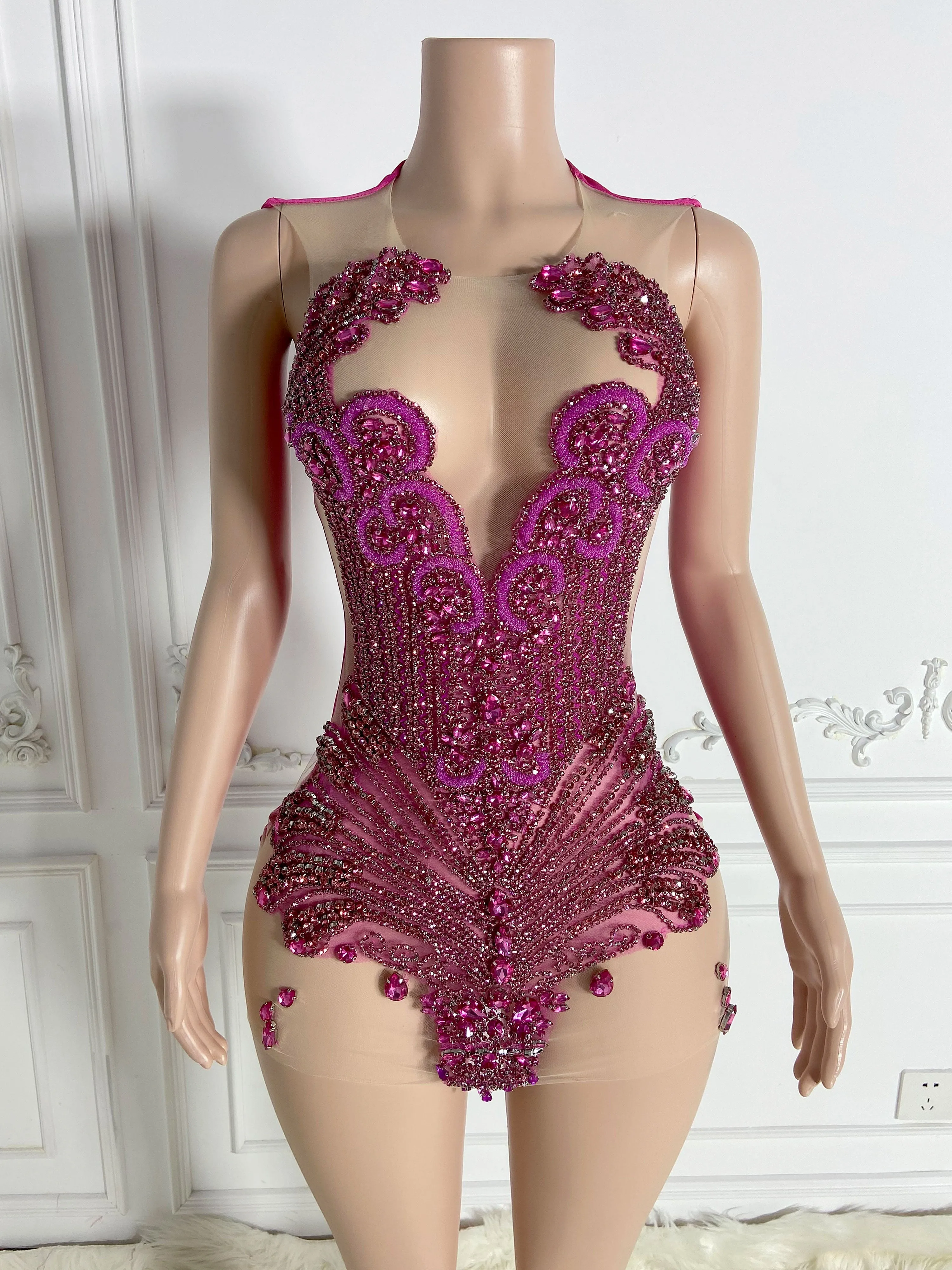 Rose Gold Sheer Elegance Mini Dress