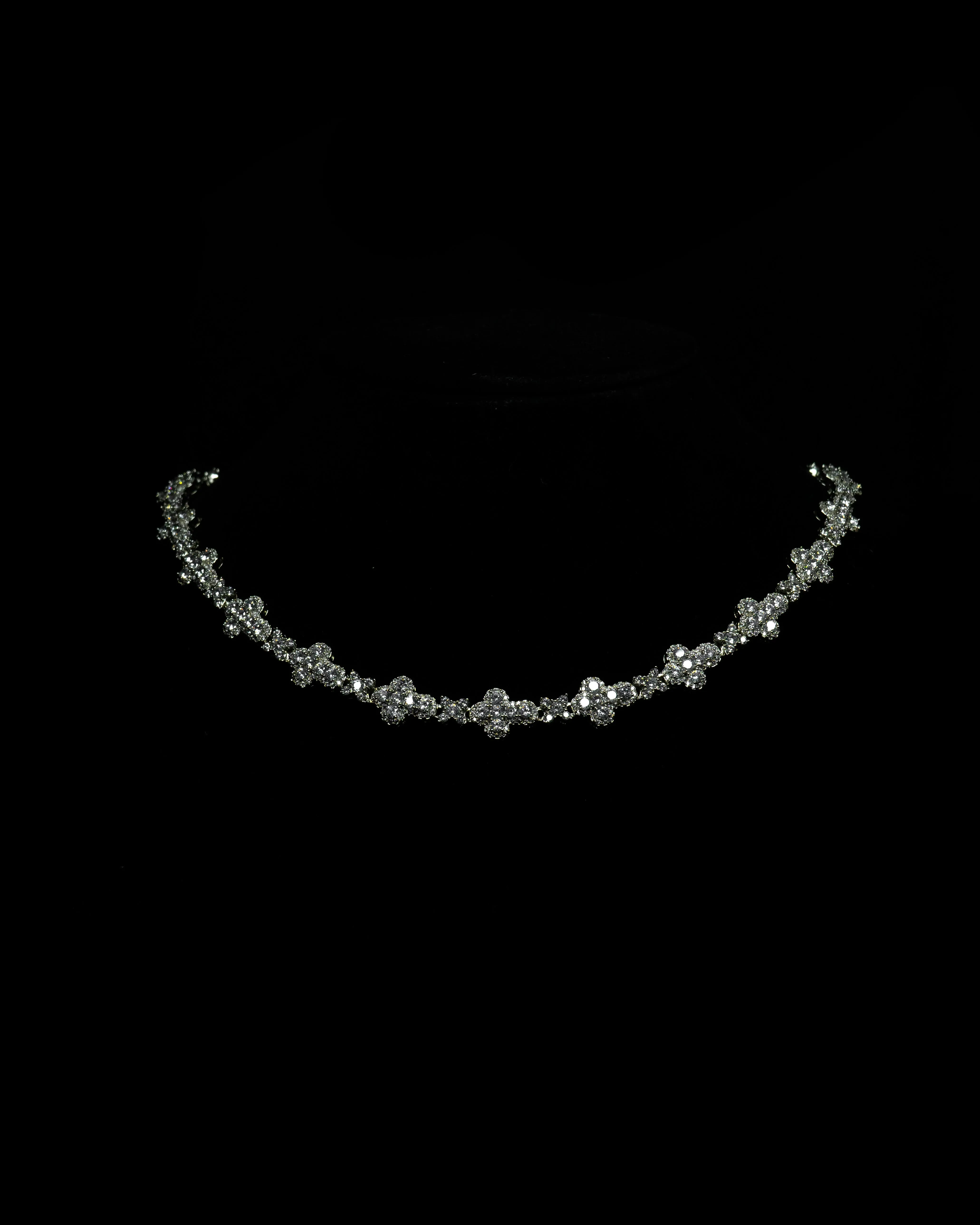 Rounded Cross Pave Star Chain in White Gold