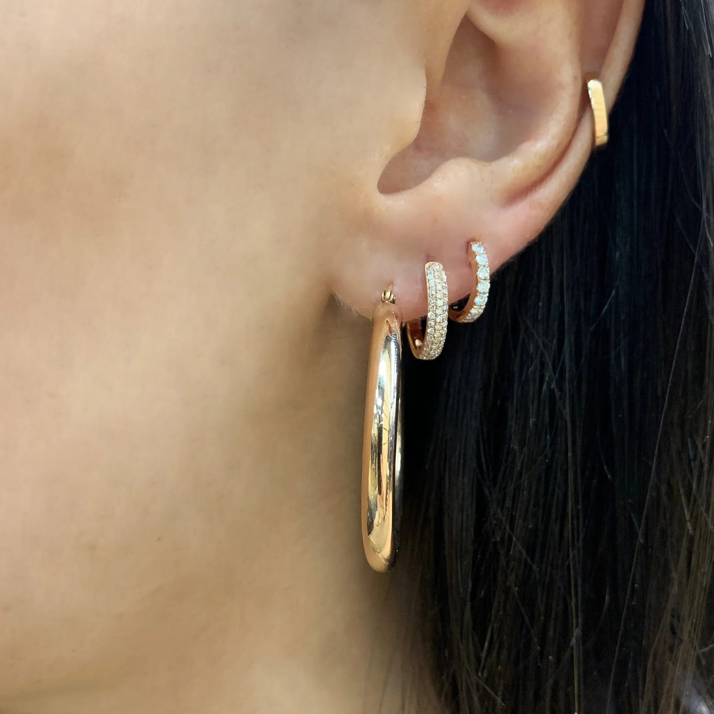 Rounded Diamond Huggie Earrings