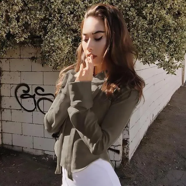 Rounded Hem Hooded Shirt