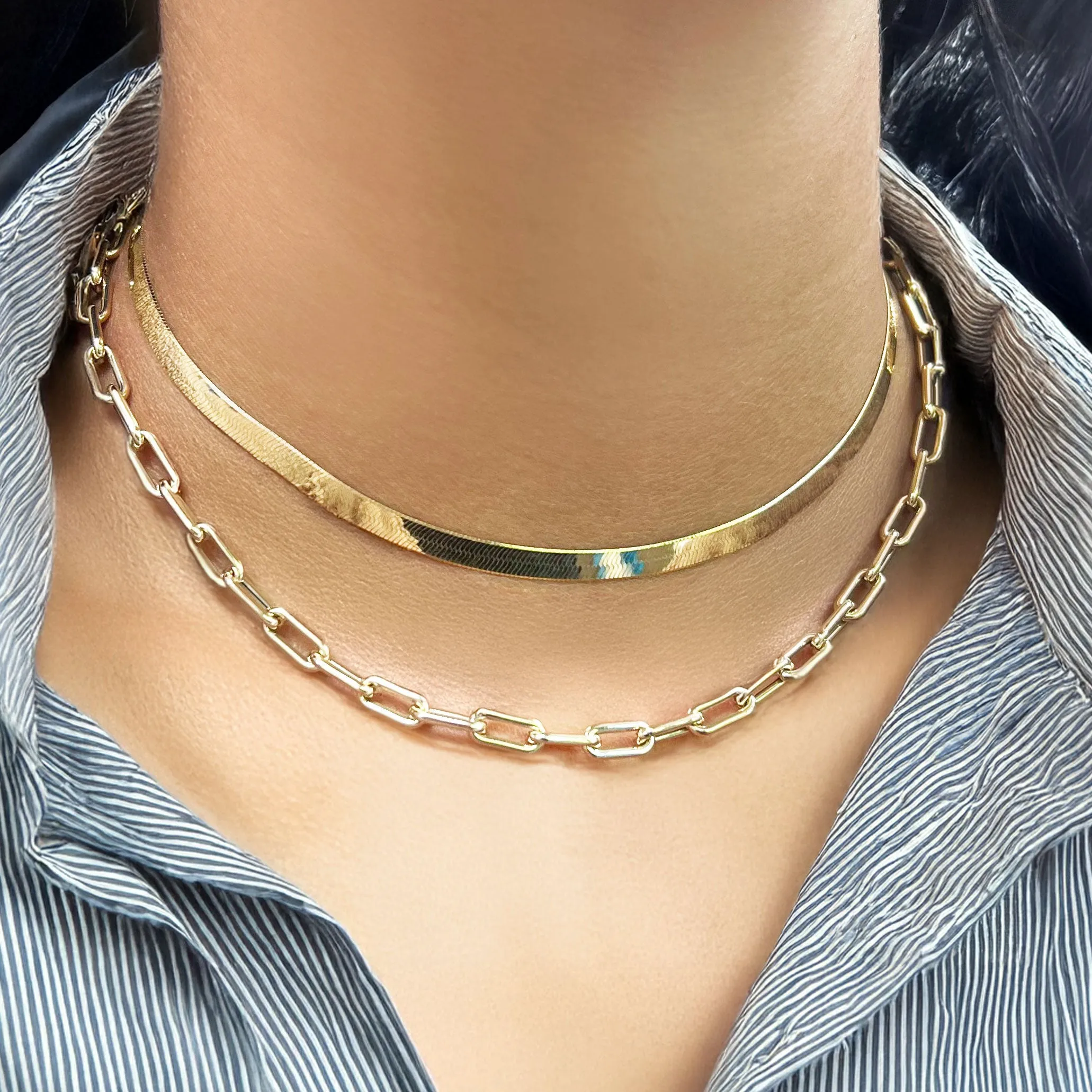 Rounded Rectangle Paperclip Link Chain Necklace