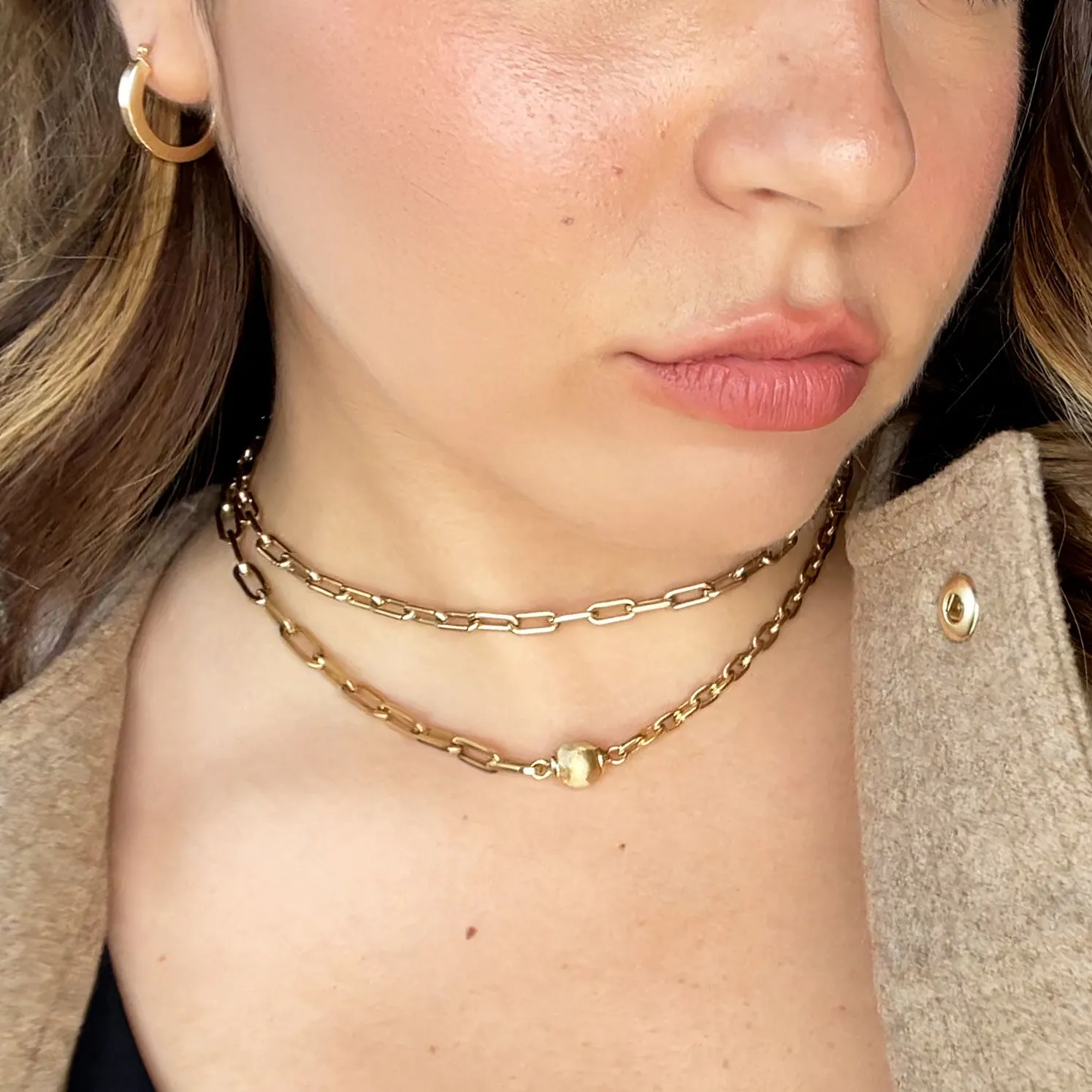 Rounded Rectangle Paperclip Link Chain Necklace