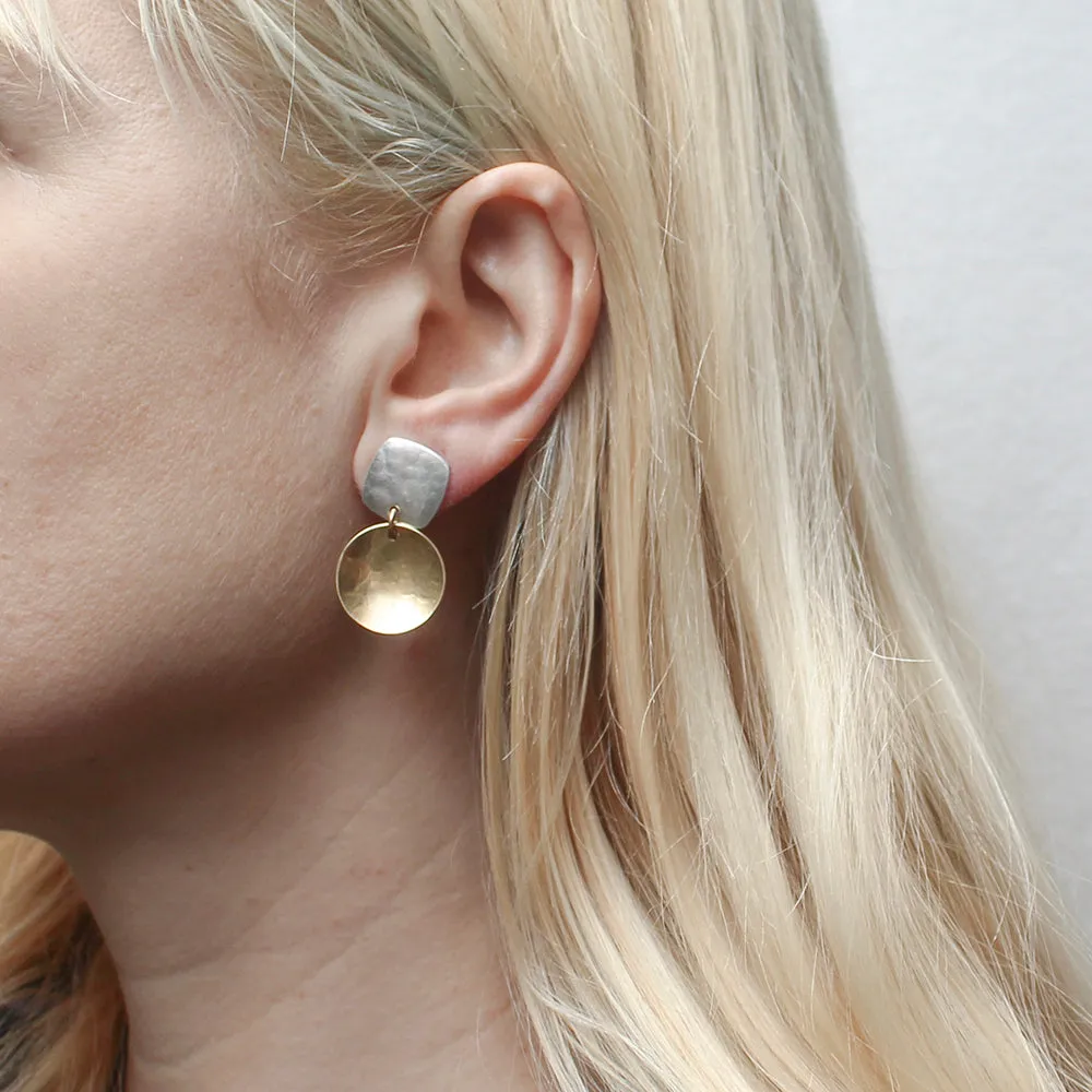 Rounded Square with Dished Disc Post Earring