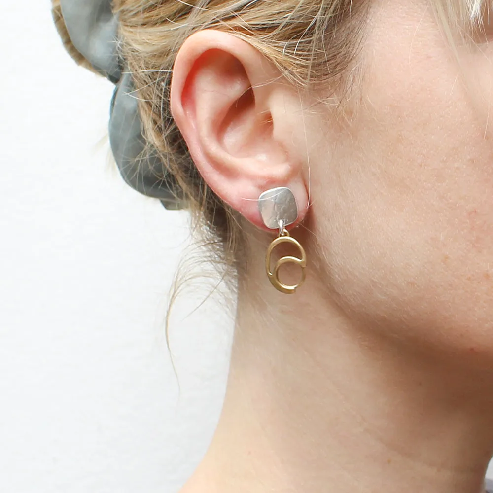 Rounded Square with Swoop and Ring Post Earrings