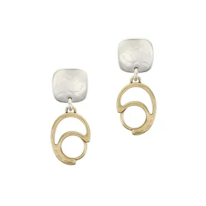 Rounded Square with Swoop and Ring Post Earrings