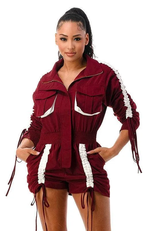 RUSHED UTILITY ROMPER