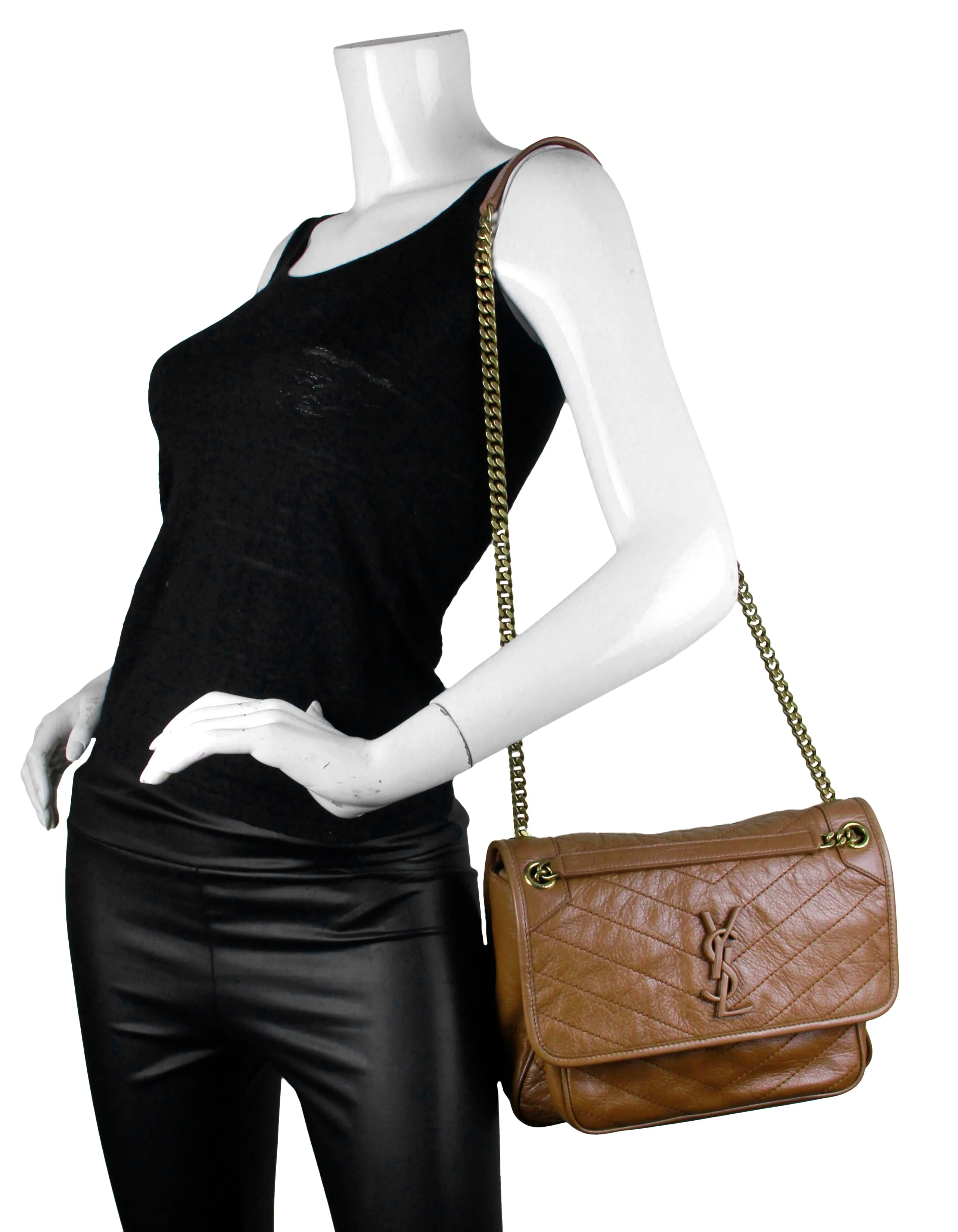 Saint Laurent Caramel Calfskin Medium Niki Chain Shoulder Bag