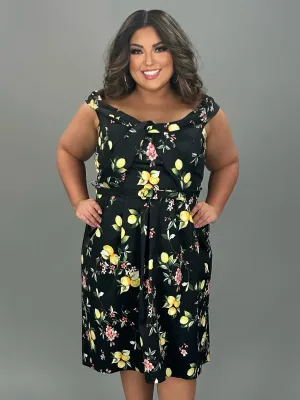 SALE!! OS  M-109 {City Chic} Black Lemon Print Dress
