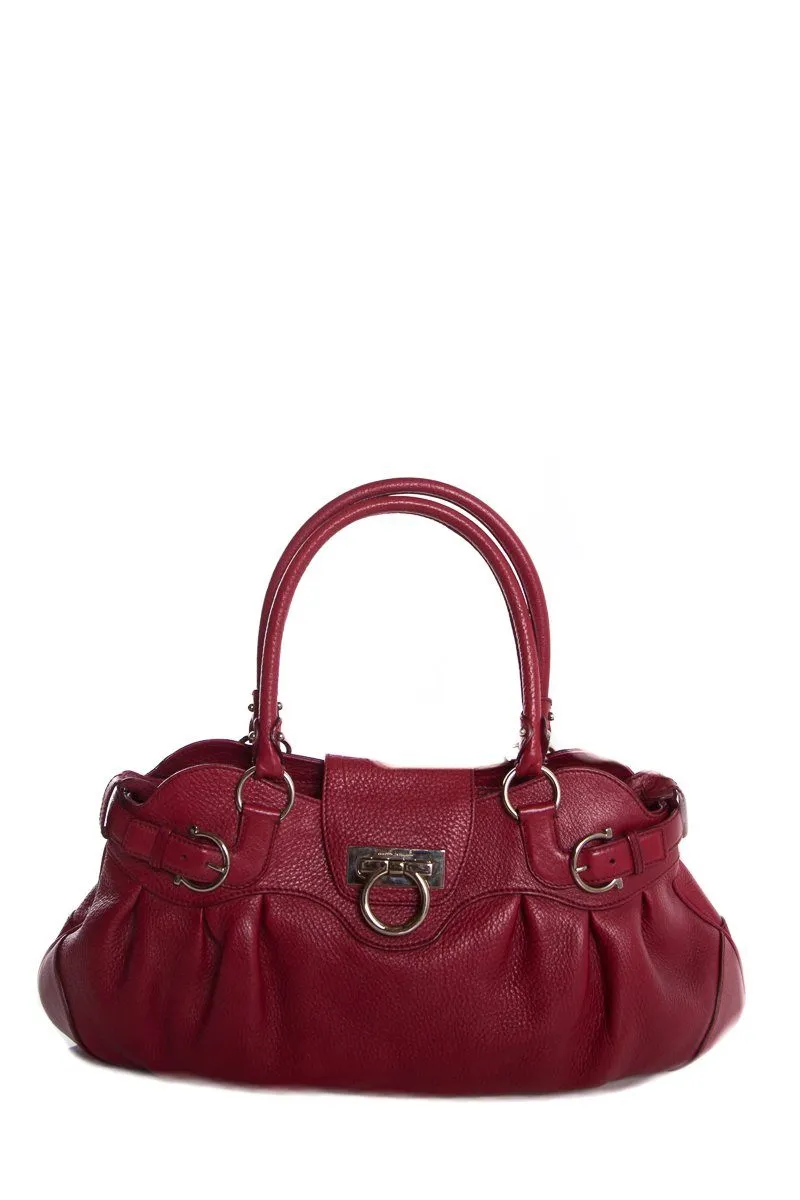 Salvatore Ferragamo Red Grained Leather Handle Bag