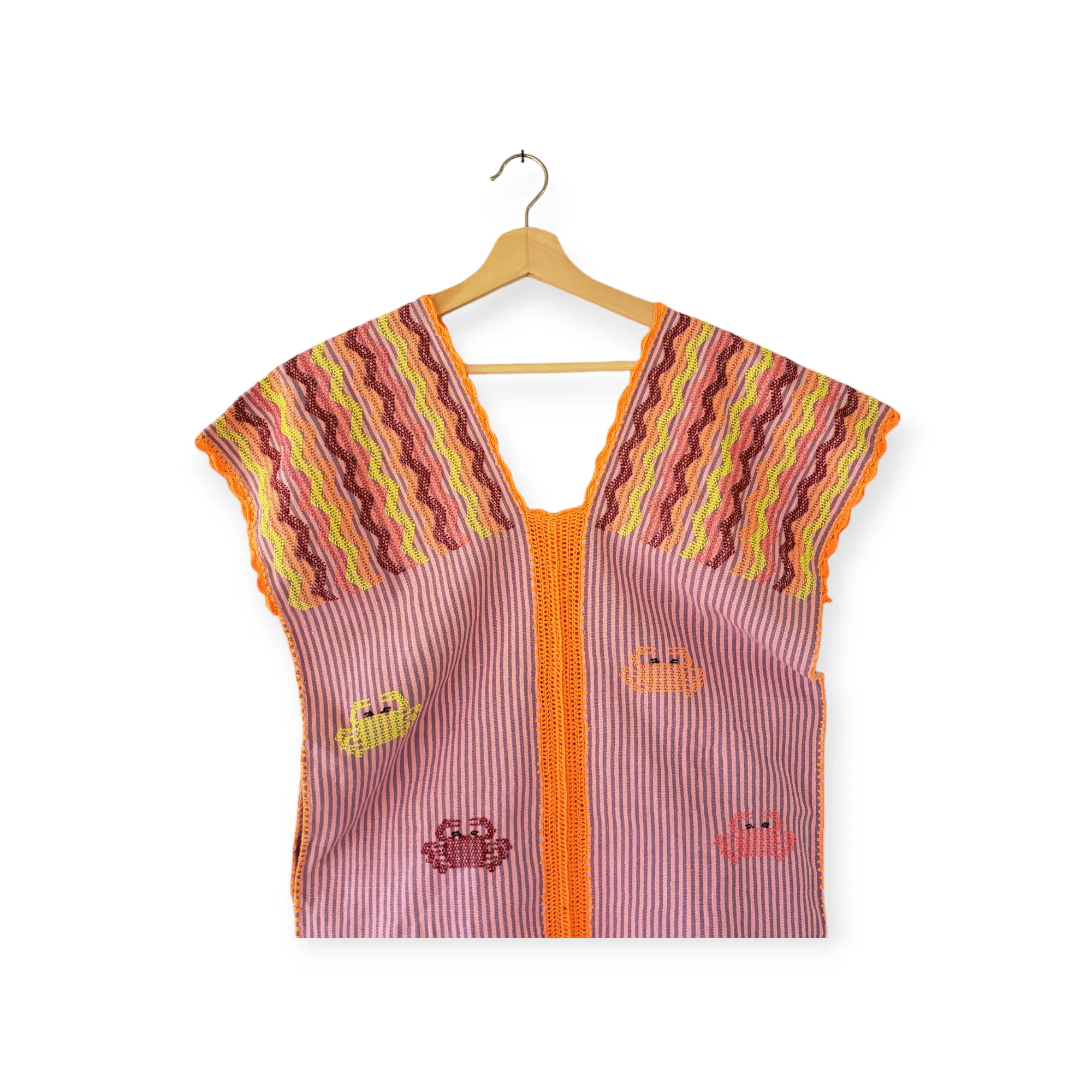 San Juan Colorado Huipil Tunic Dress -  Pink / Crab Design
