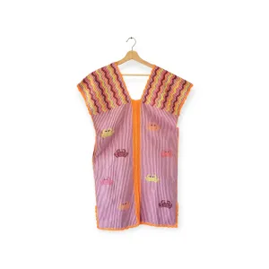 San Juan Colorado Huipil Tunic Dress -  Pink / Crab Design