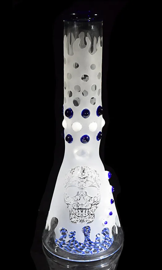 Sandblasted Skull Water Pipe by Phil Sundling & Flip Glass