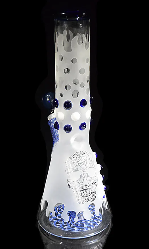 Sandblasted Skull Water Pipe by Phil Sundling & Flip Glass