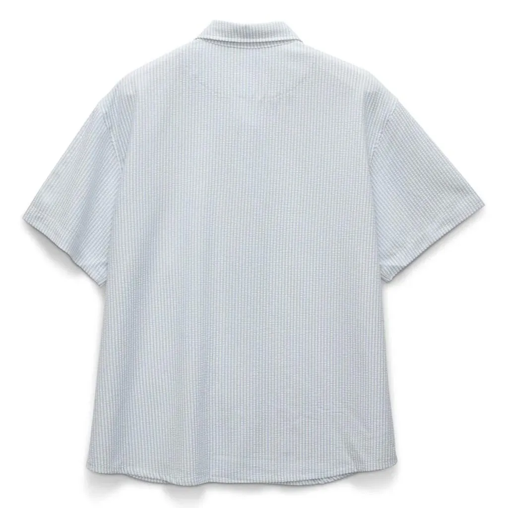 S/DOUBLE SEERSUCKER SUMMER S/S SHIRT - WHITE/BLUE STRIPE