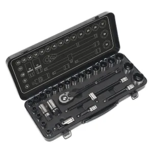 Sealey Premier Socket Set 28 Piece 1/2" Drive 6 Point WallDrive Metric Black Series