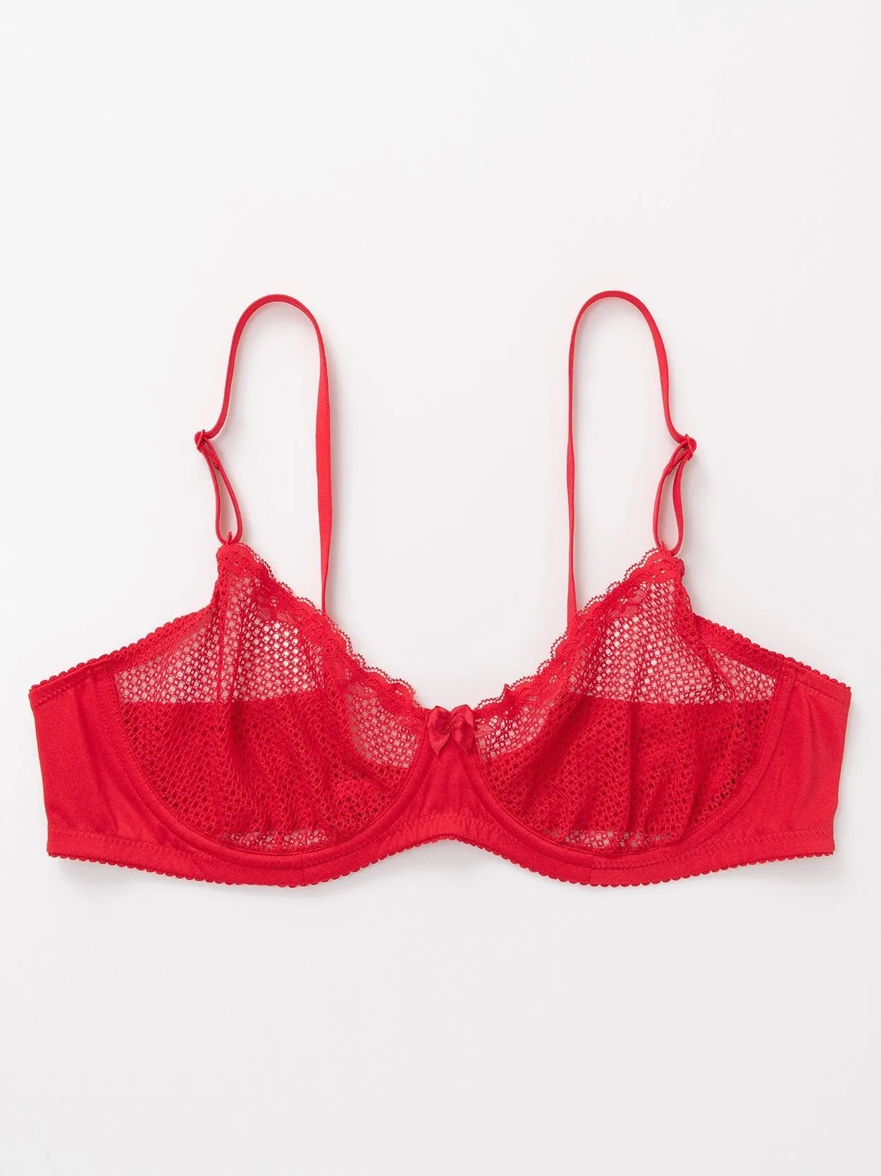 See Through 1/2 Cup Lace Underwire Demi Bra Lava Red