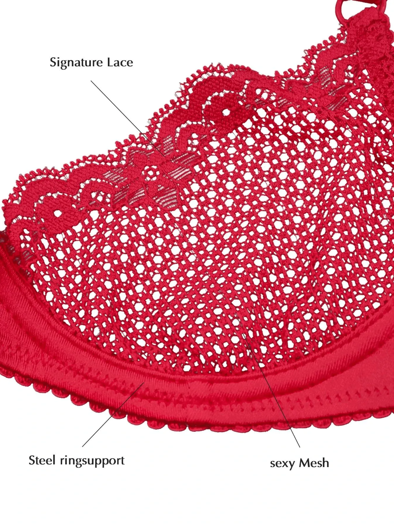 See Through 1/2 Cup Lace Underwire Demi Bra Lava Red