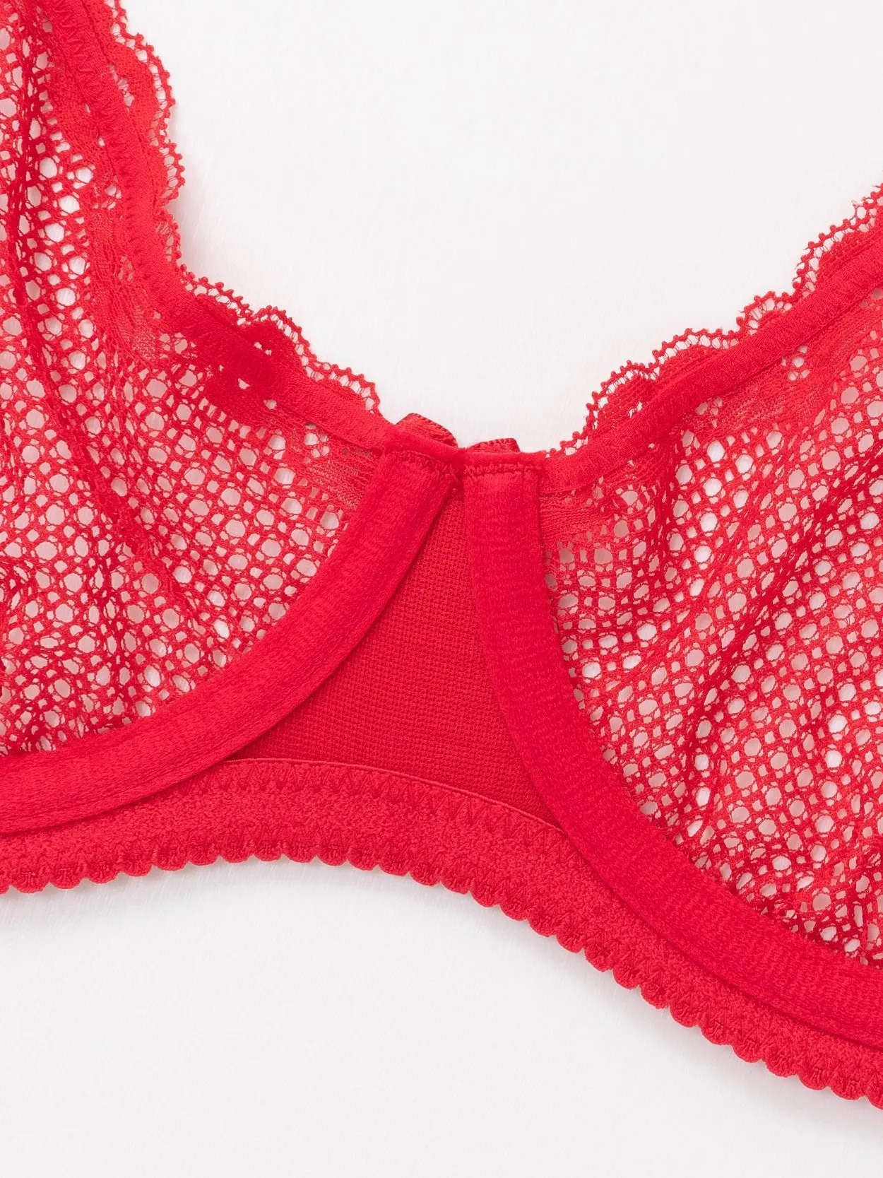 See Through 1/2 Cup Lace Underwire Demi Bra Lava Red