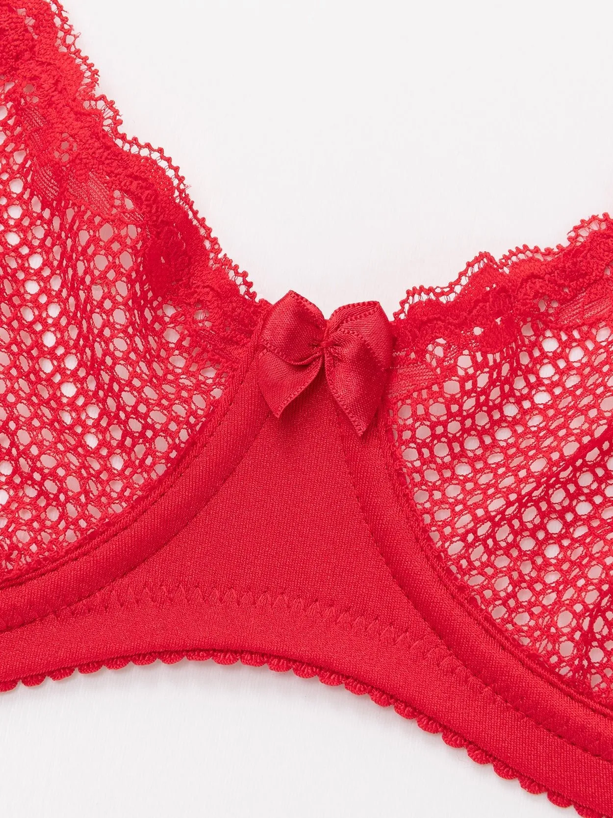 See Through 1/2 Cup Lace Underwire Demi Bra Lava Red