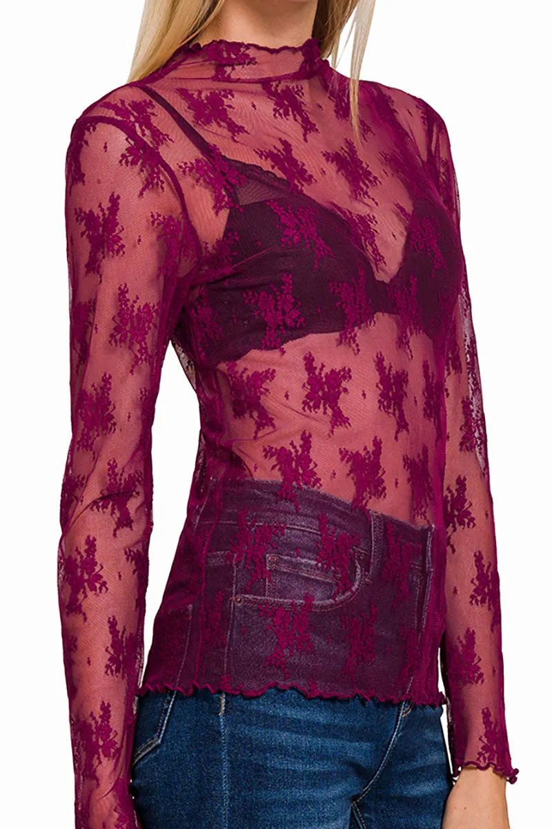 See Through It All Cabernet Lace Top