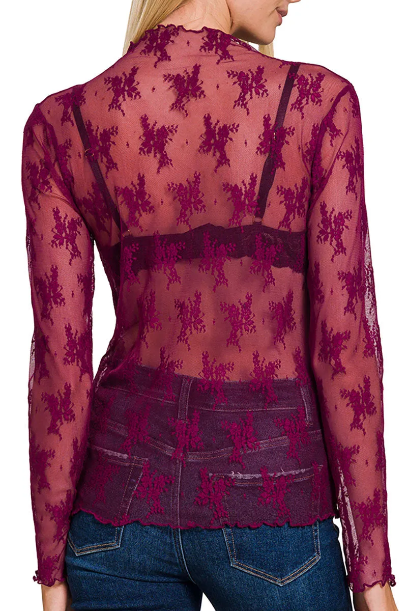See Through It All Cabernet Lace Top