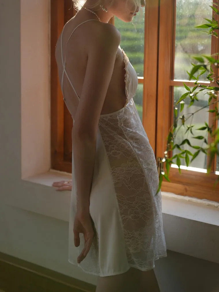 See Through Lace Detail Cross Back Slip