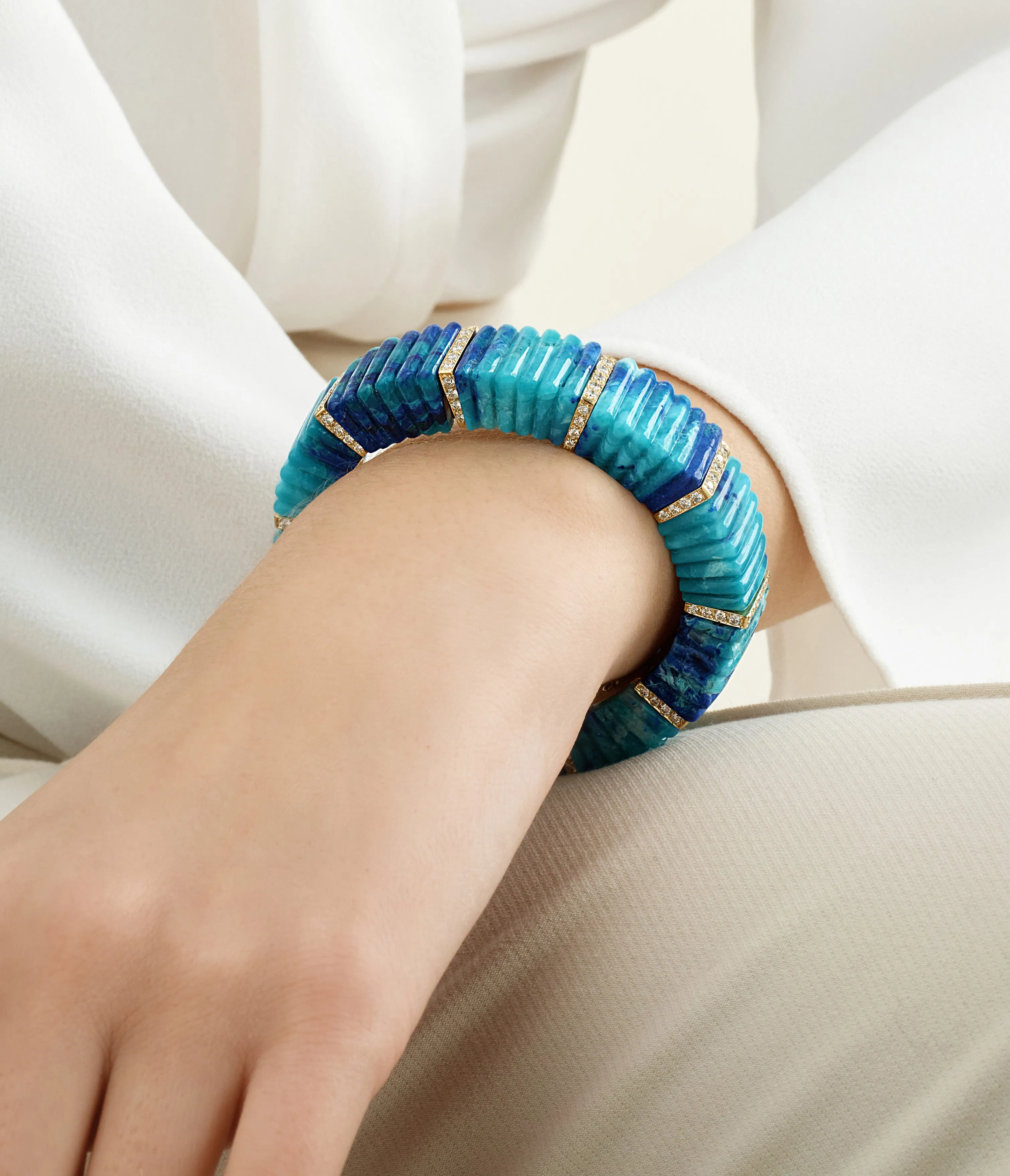 Segmented Fluted Azurmalachite Bracelet