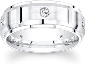 Segmented Men's Diamond Wedding Band-8mm