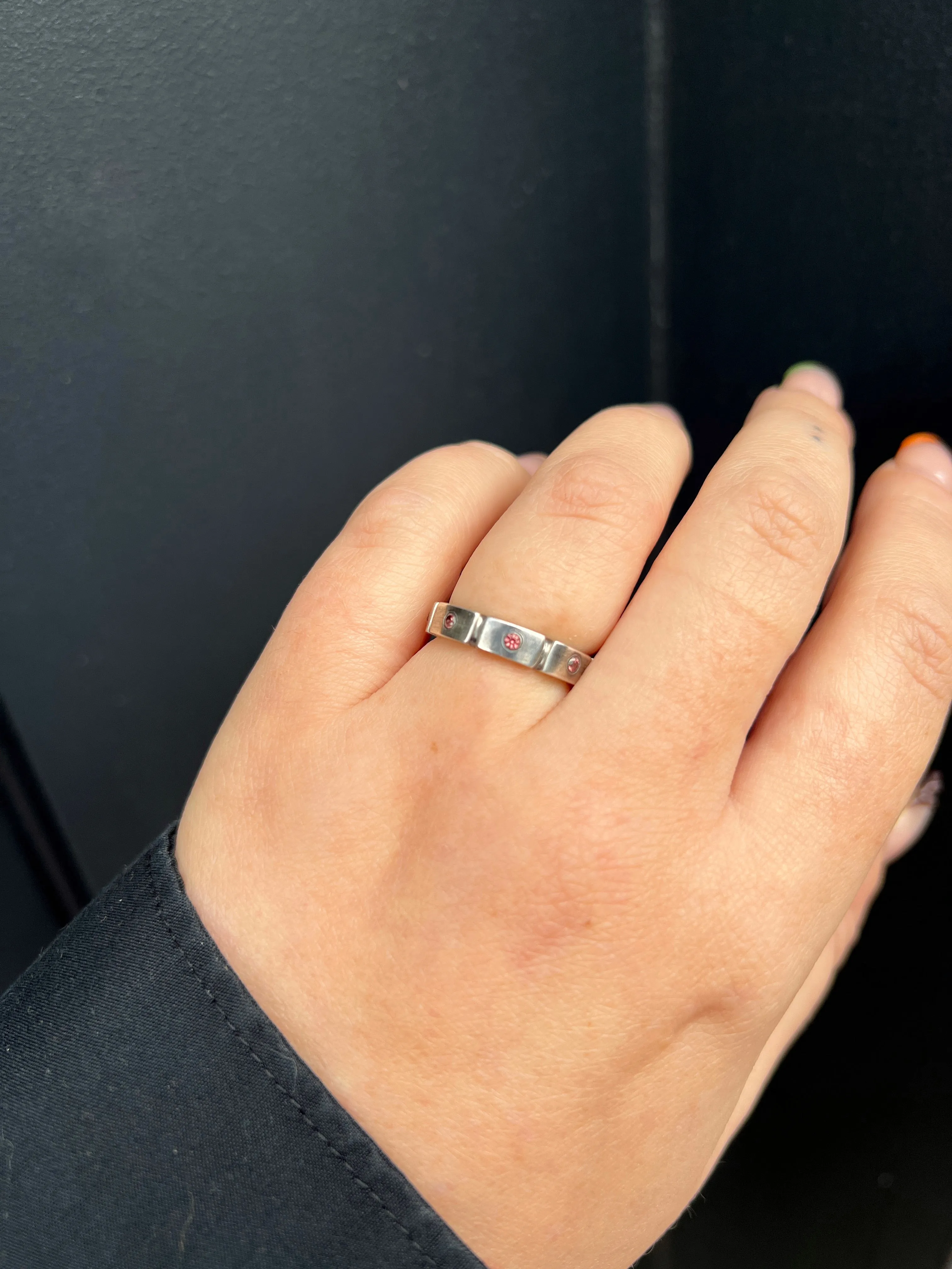 Segmented Silver Sapphire Ring