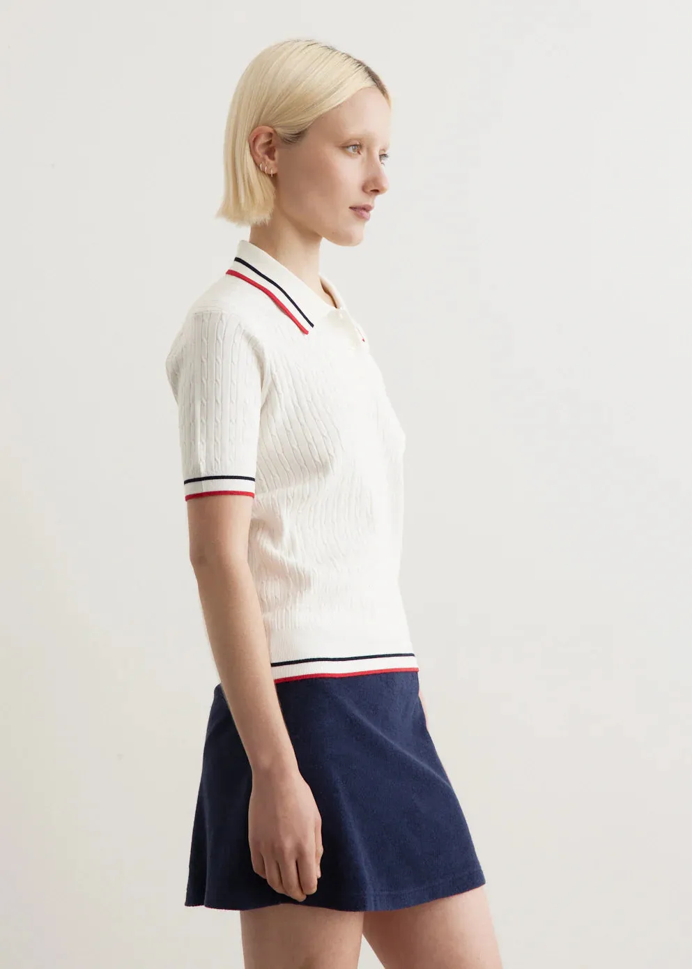 Serif Logo Mila Polo Short Sleeves - White